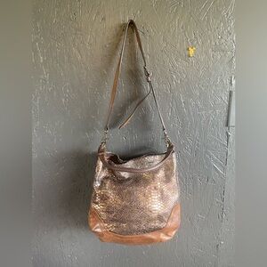 Frye Tan and Brown Snakeskin Shoulder Bag